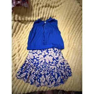 Women’s Two-Piece Skirt And Shirt Tank Set Royal Blue Tacky Size Small